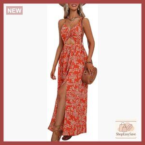 Floral Maxi Dress Sexy Twist Front Spaghetti Strap Cut Out Boho Summer